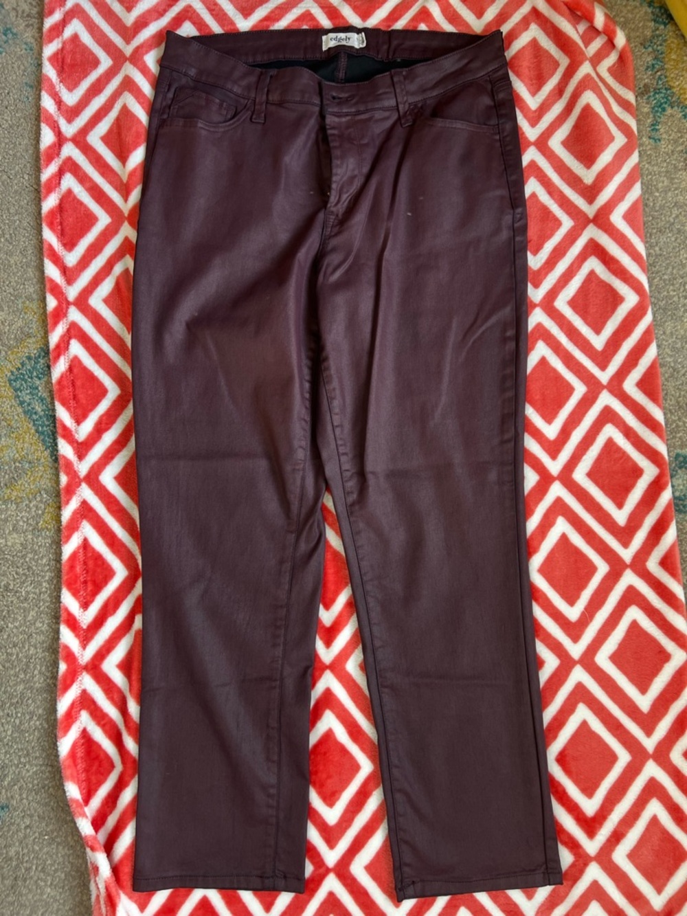 Edgely Straight Ankle Coated Pants in Deep Burgundy 16W Long